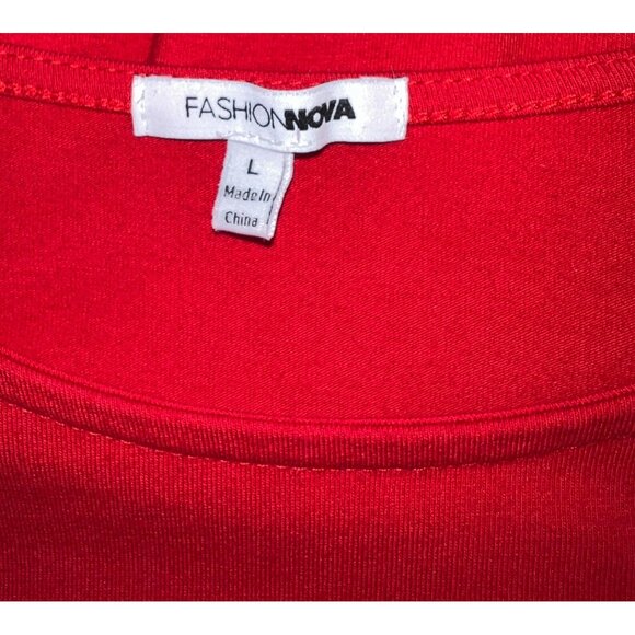 Fashion Nova Red Long Sleeve Bodycon Dress White Side Stripe & Snap Detail - Picture 3 of 4